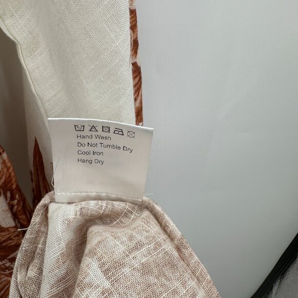 OPT Long Sleeve Linen Blend Midi Dress Ivory/Brown Floral Print size M Medium - Picture 7 of 9